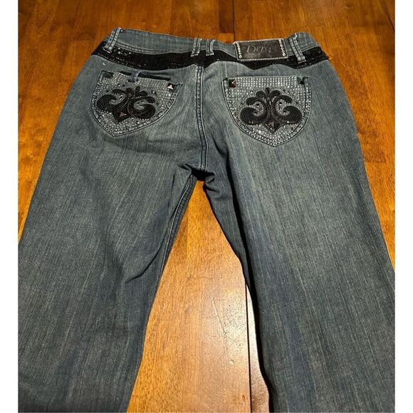 Vtg Y2K House of Dereon Beyoncé Womens Mid Rise Flare Embellished Jeans Size 7/8 - Picture 4 of 15